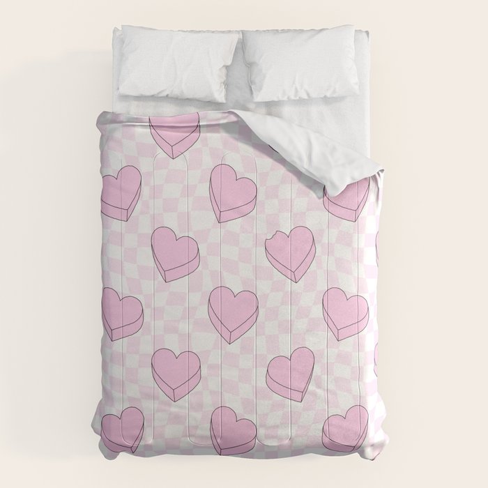 Pink love heart candy checkered pattern Comforter Gallery Image 6