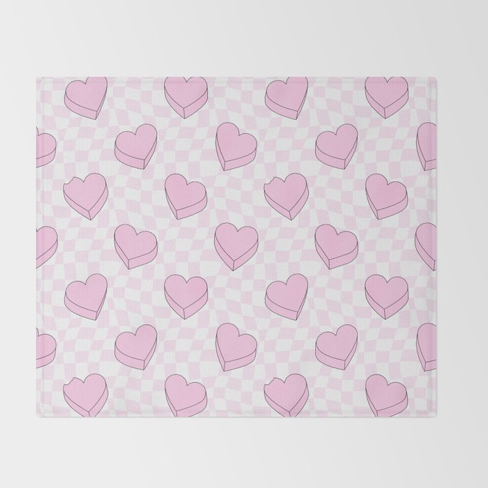 Pink love heart candy checkered pattern Throw Blanket Gallery Image 2