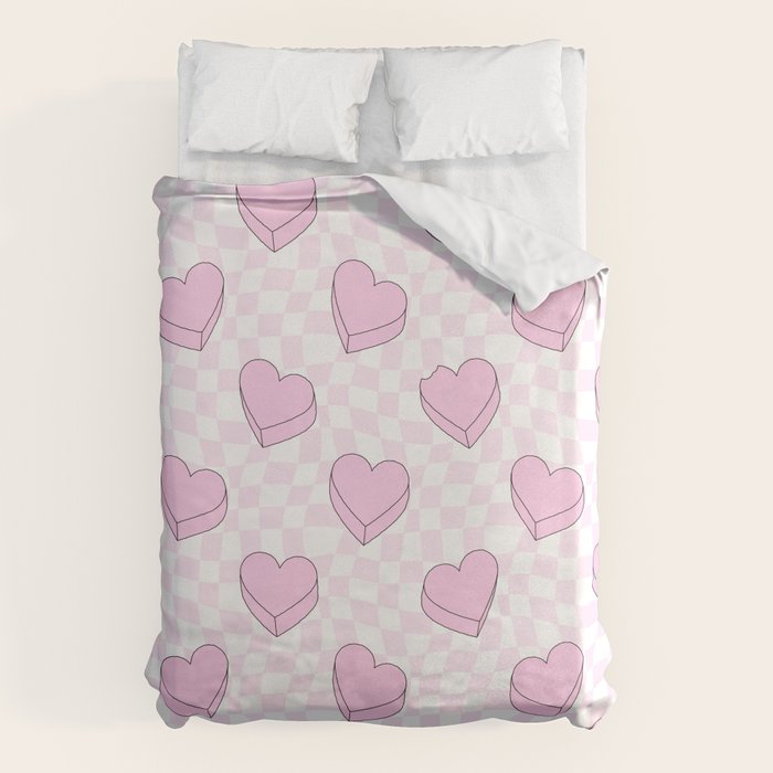 Pink love heart candy checkered pattern Duvet Cover Gallery Image 6