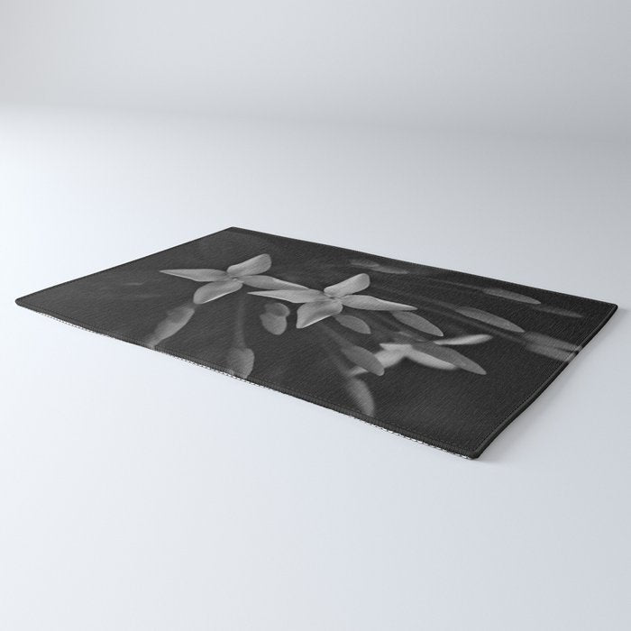 West Indian Jasmine 4-petaled flowers black and white photography / photograph Rug Gallery Image 3