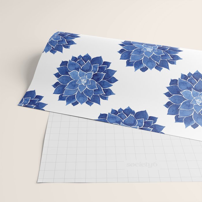 Indigo Succulent |  Watercolor Painting Wrapping Paper Gallery Image 2