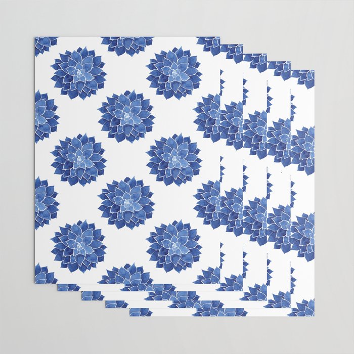 Indigo Succulent |  Watercolor Painting Wrapping Paper Gallery Image 3