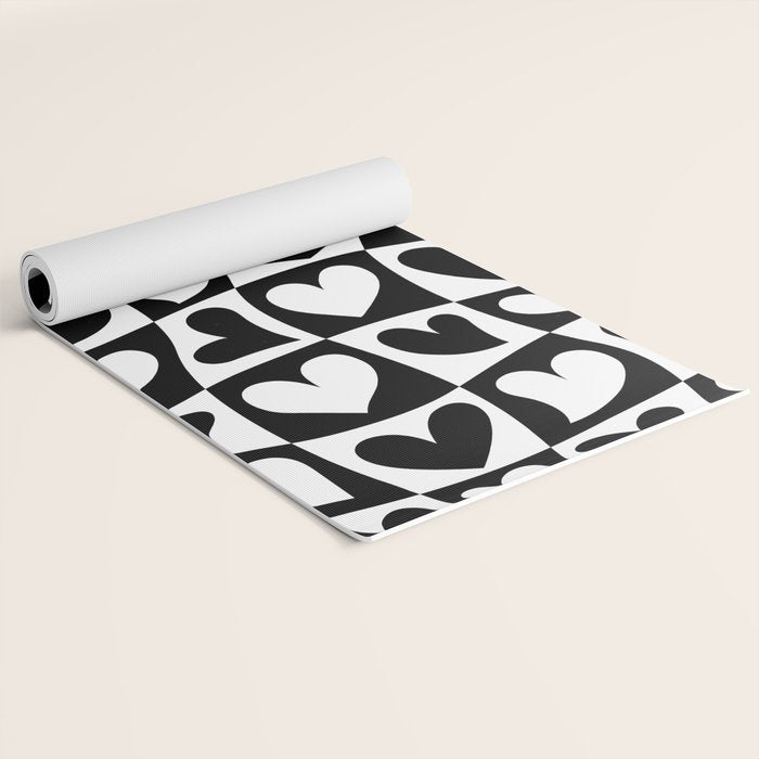 Black and white love heart checkered pattern Yoga Mat Gallery Image 2