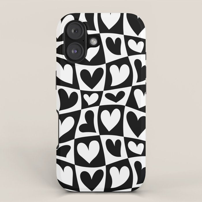 Black and white love heart checkered pattern iPhone Case Gallery Image 1