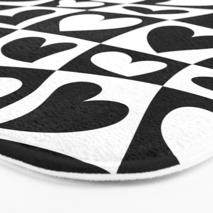 Black and white love heart checkered pattern Bath Mat Gallery Image 3