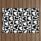 Black and white love heart checkered pattern Outdoor Rug Gallery Image 1