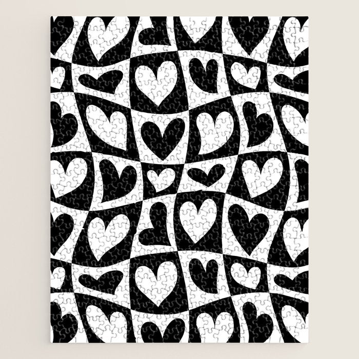 Black and white love heart checkered pattern Jigsaw Puzzle Gallery Image 1