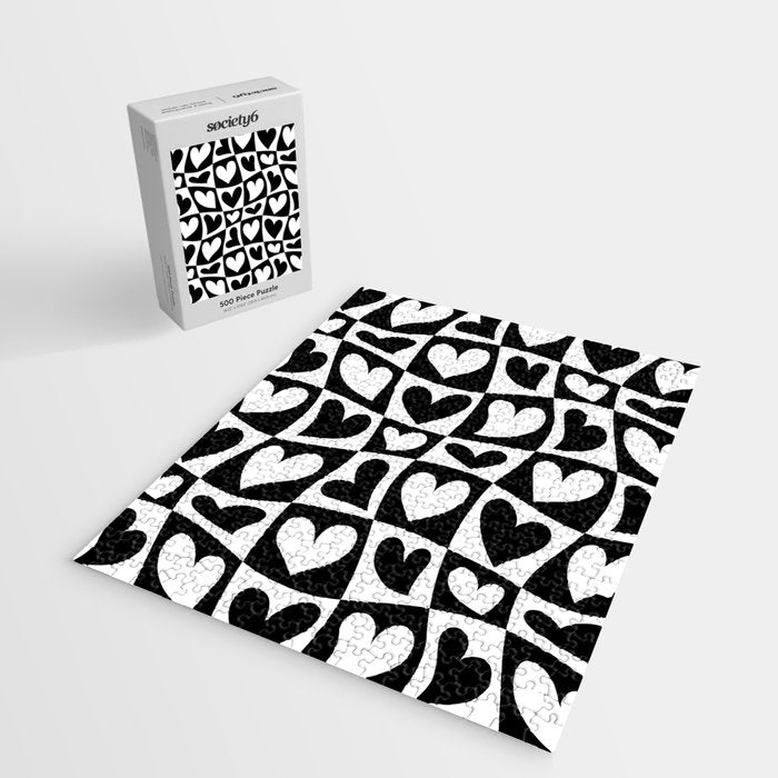 Black and white love heart checkered pattern Jigsaw Puzzle Gallery Image 2