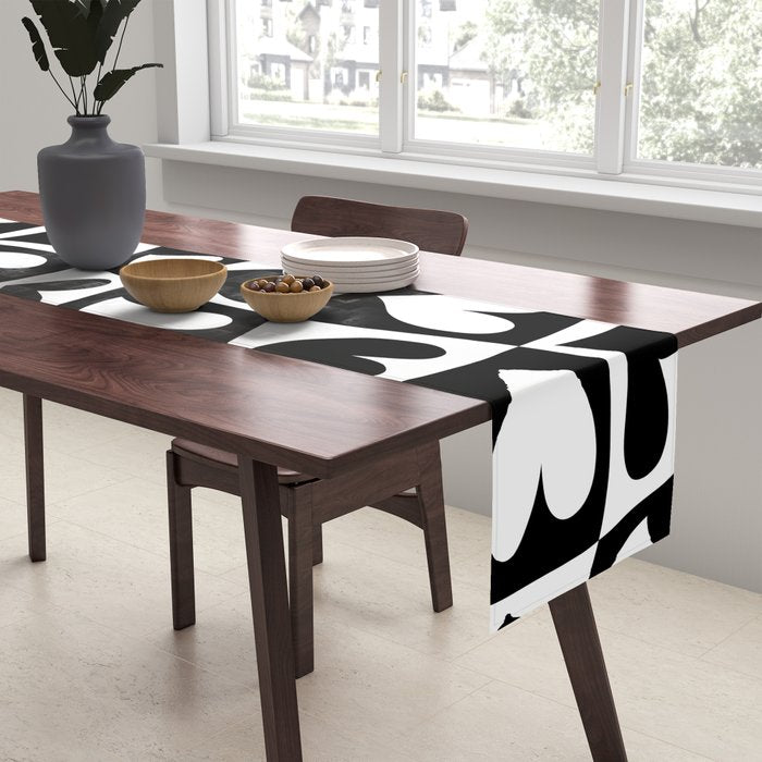 Black and white love heart checkered pattern Table Runner Gallery Image 2