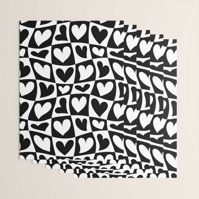 Black and white love heart checkered pattern Wrapping Paper Gallery Image 3