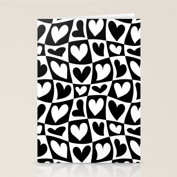 Black and white love heart checkered pattern Stationery Card Gallery Image 2