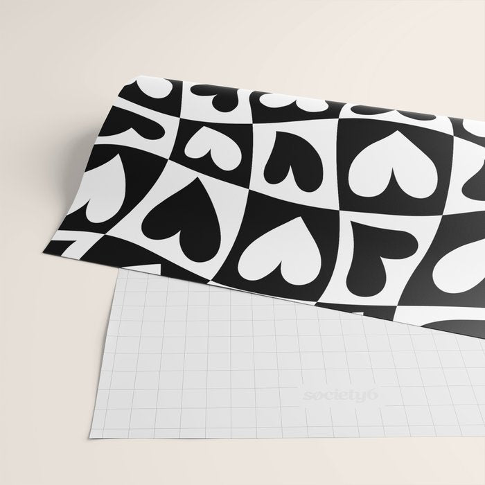 Black and white love heart checkered pattern Wrapping Paper Gallery Image 2