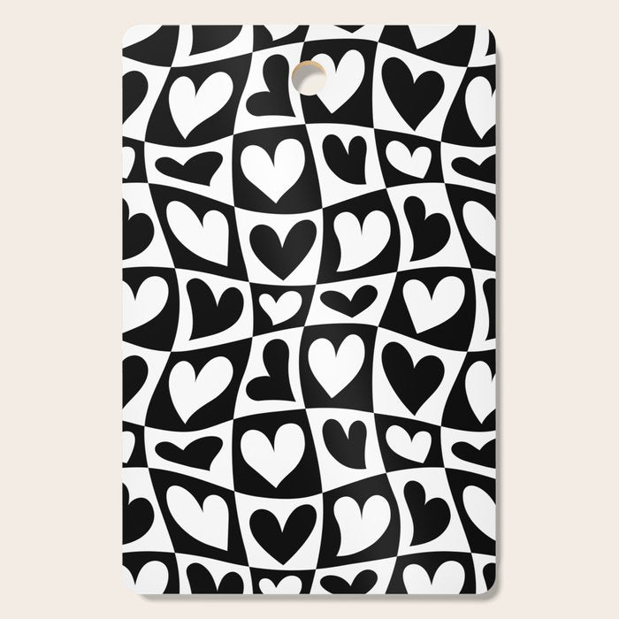 Black and white love heart checkered pattern Cutting Board Gallery Image 1