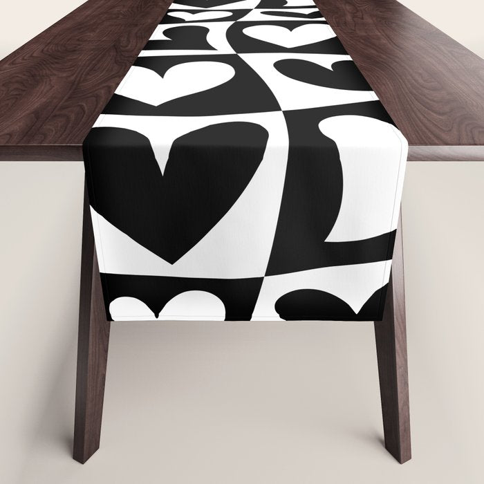 Black and white love heart checkered pattern Table Runner Gallery Image 1