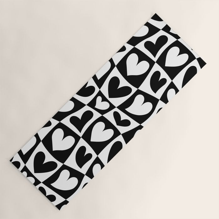 Black and white love heart checkered pattern Yoga Mat Gallery Image 1