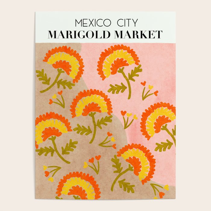 Red and Orange Marigold print - Mexico City Marigold Market Poster Gallery Image 1