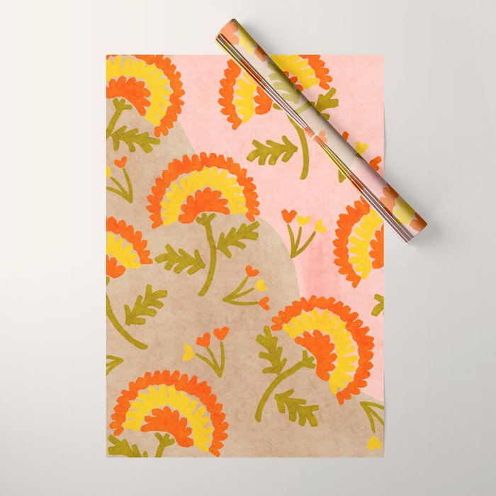 Red and Orange Marigold print - Mexico City Marigold Market Wrapping Paper Gallery Image 1