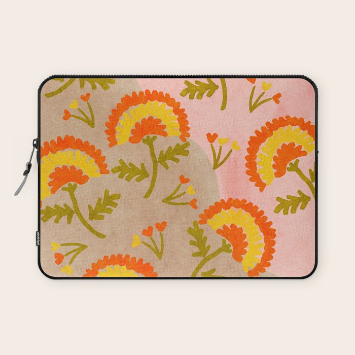Red and Orange Marigold print - Mexico City Marigold Market Laptop Sleeve Gallery Image 1