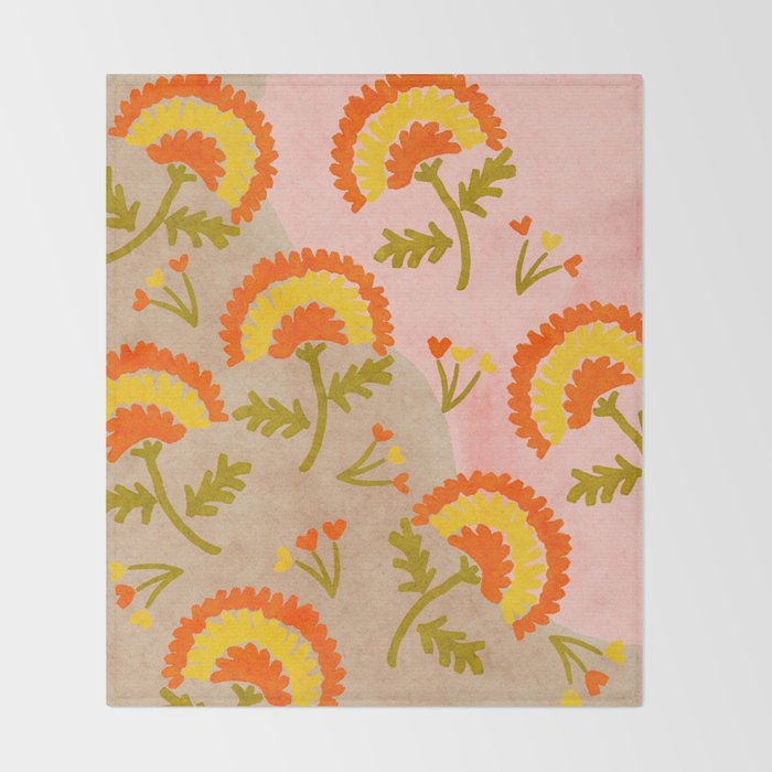 Red and Orange Marigold print - Mexico City Marigold Market Throw Blanket Gallery Image 2