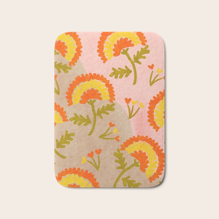 Red and Orange Marigold print - Mexico City Marigold Market Bath Mat Gallery Image 1