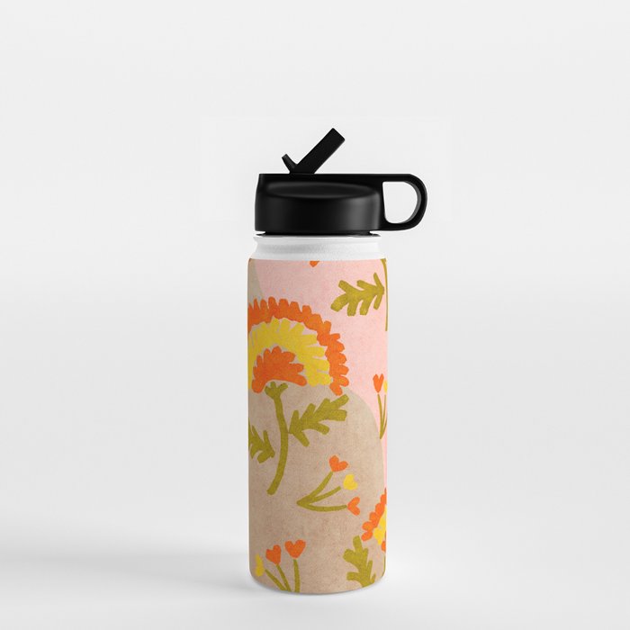 Red and Orange Marigold print - Mexico City Marigold Market Water Bottle Gallery Image 1