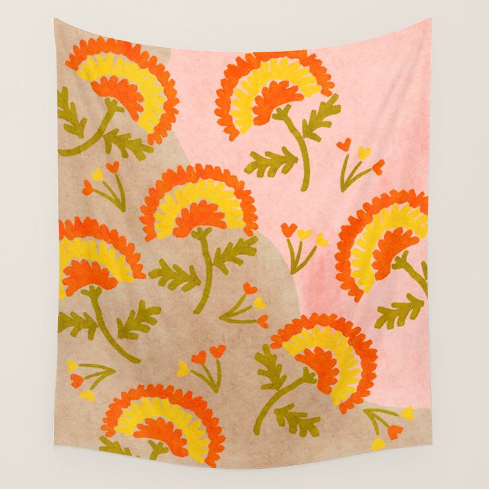 Red and Orange Marigold print - Mexico City Marigold Market Wall Tapestry Gallery Image 1