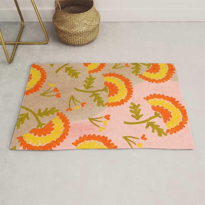 Red and Orange Marigold print - Mexico City Marigold Market Rug Gallery Image 1