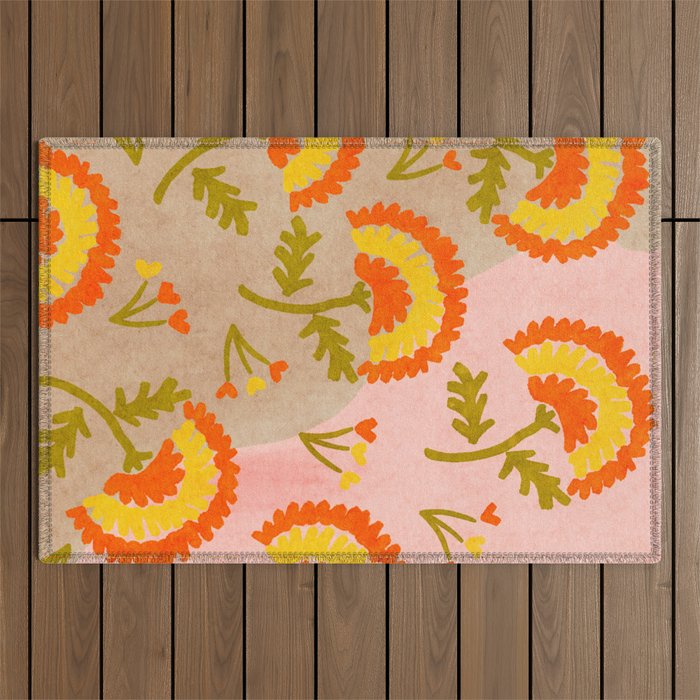 Red and Orange Marigold print - Mexico City Marigold Market Outdoor Rug Gallery Image 1