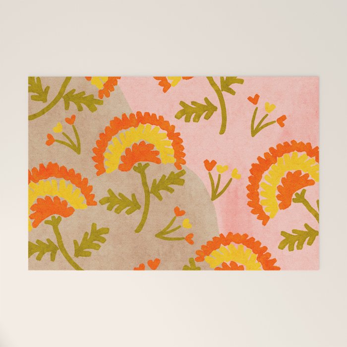 Red and Orange Marigold print - Mexico City Marigold Market Welcome Mat Gallery Image 1