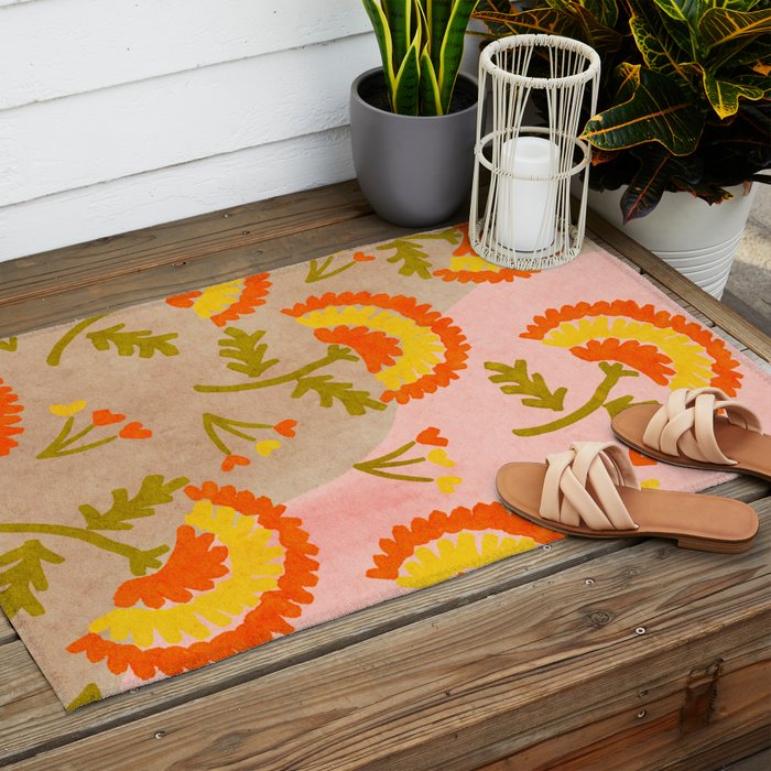 Red and Orange Marigold print - Mexico City Marigold Market Outdoor Rug Gallery Image 2