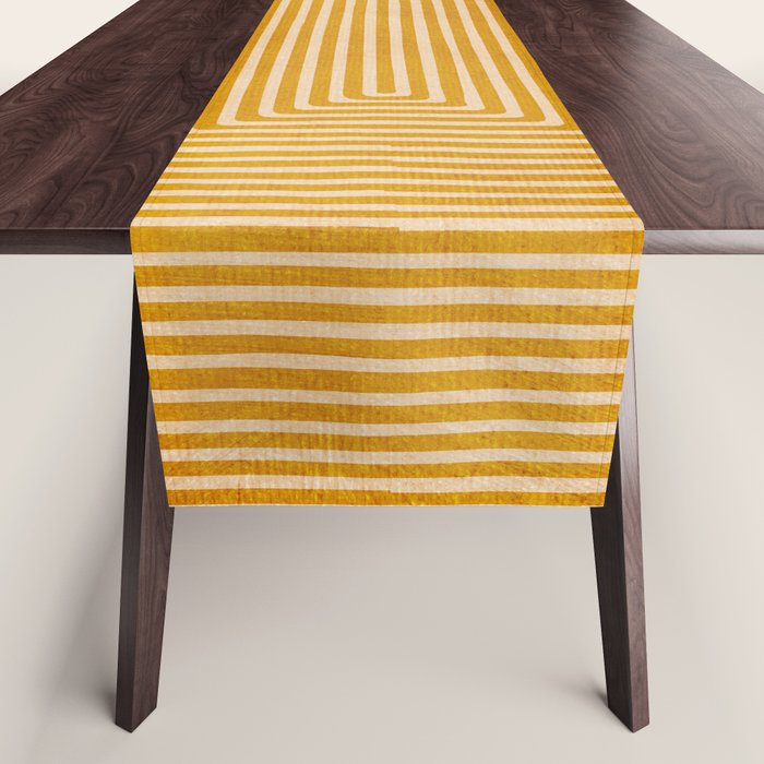 Mustard Geometric Lines Drawing Modern Artwork Table Runner Gallery Image 1