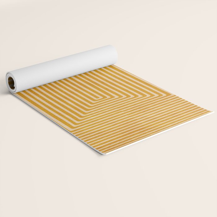 Mustard Geometric Lines Drawing Modern Artwork Yoga Mat Gallery Image 2