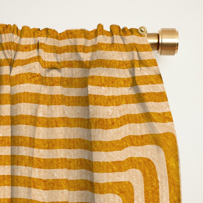 Mustard Geometric Lines Drawing Modern Artwork Window Curtain Gallery Image 2