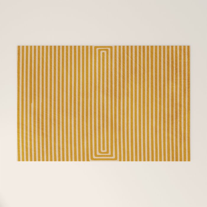 Mustard Geometric Lines Drawing Modern Artwork Welcome Mat Gallery Image 1