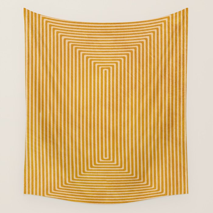 Mustard Geometric Lines Drawing Modern Artwork Wall Tapestry Gallery Image 1