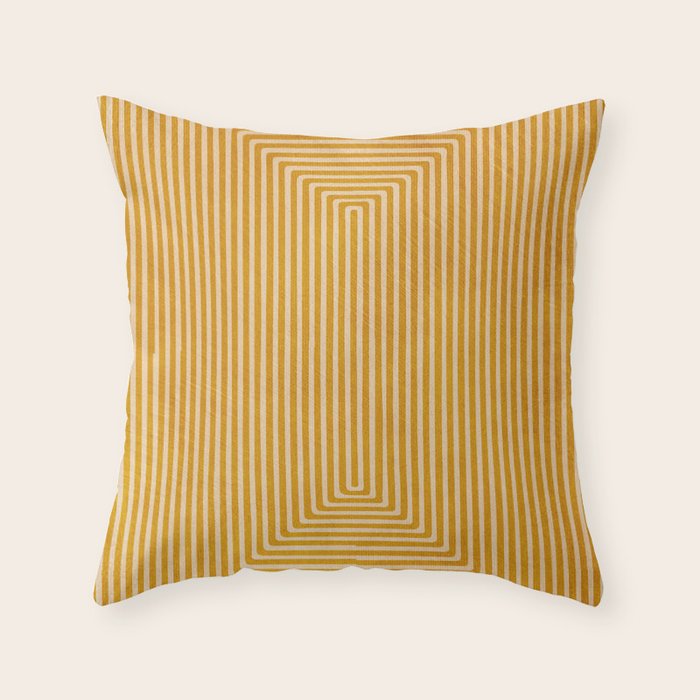 Mustard Geometric Lines Drawing Modern Artwork Throw Pillow Gallery Image 1