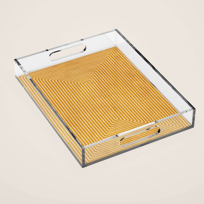 Mustard Geometric Lines Drawing Modern Artwork Acrylic Tray Gallery Image 1