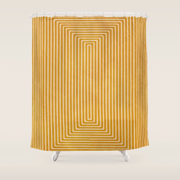 Mustard Geometric Lines Drawing Modern Artwork Shower Curtain Gallery Image 1