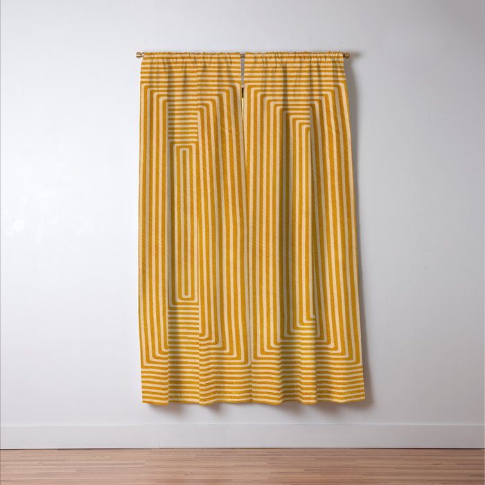 Mustard Geometric Lines Drawing Modern Artwork Window Curtain Gallery Image 3