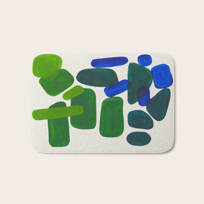 Minimalist Modern Mid Century Colorful Abstract Shapes Phthalo Blue Lime Green Gradient Overlapping Bath Mat Gallery Image 1