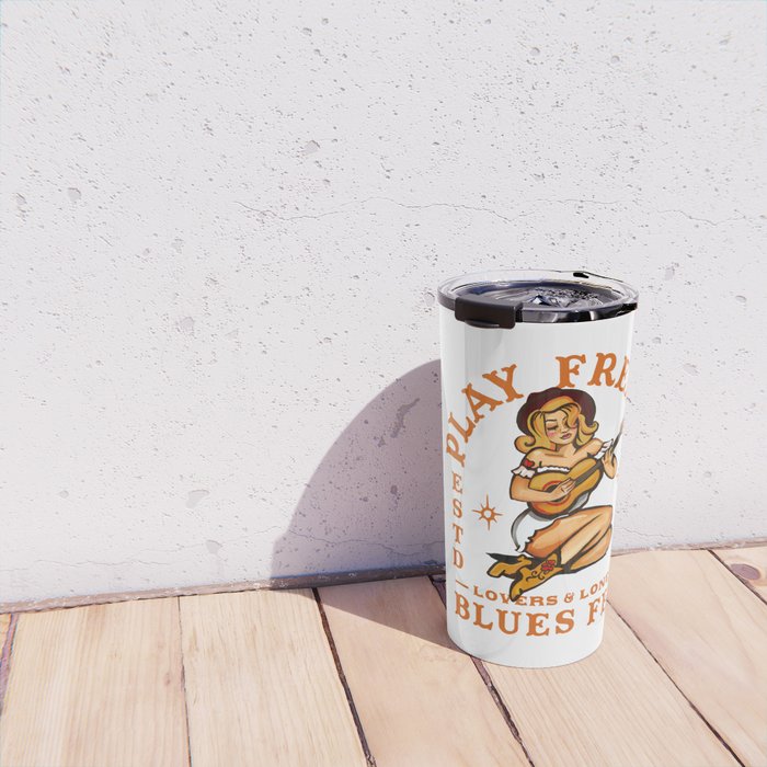 Play Freely Lovers & Loners Blues Fest Guitar Girl Travel Mug Gallery Image 4