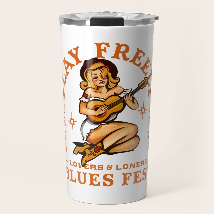 Play Freely Lovers & Loners Blues Fest Guitar Girl Travel Mug Gallery Image 1