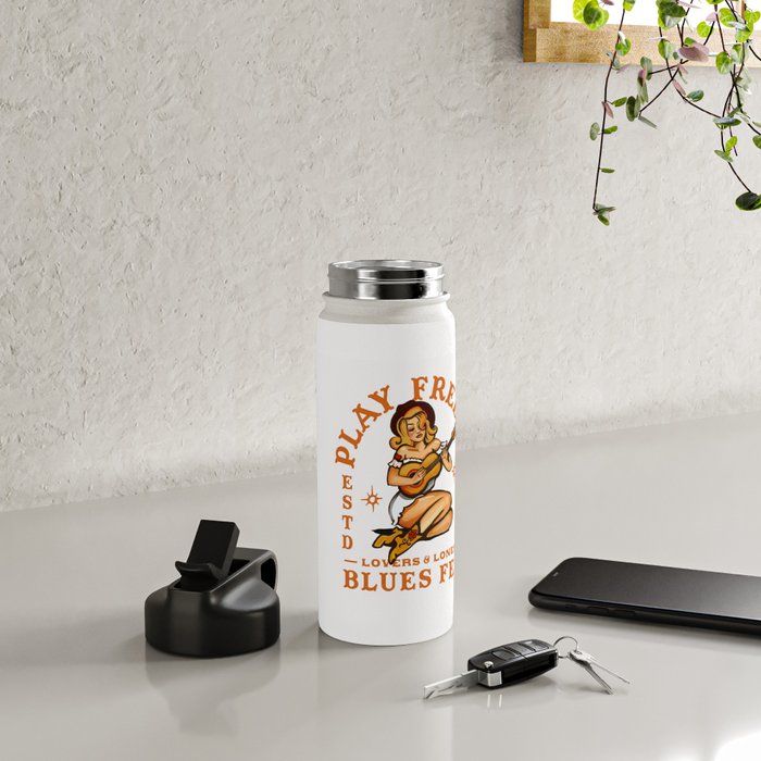 Play Freely Lovers & Loners Blues Fest Guitar Girl Water Bottle Gallery Image 4