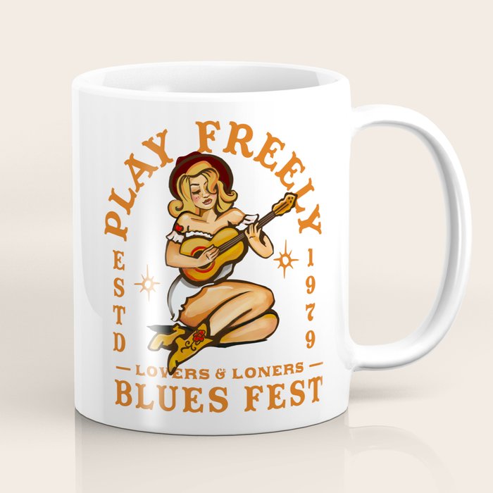 Play Freely Lovers & Loners Blues Fest Guitar Girl Coffee Mug Gallery Image 1