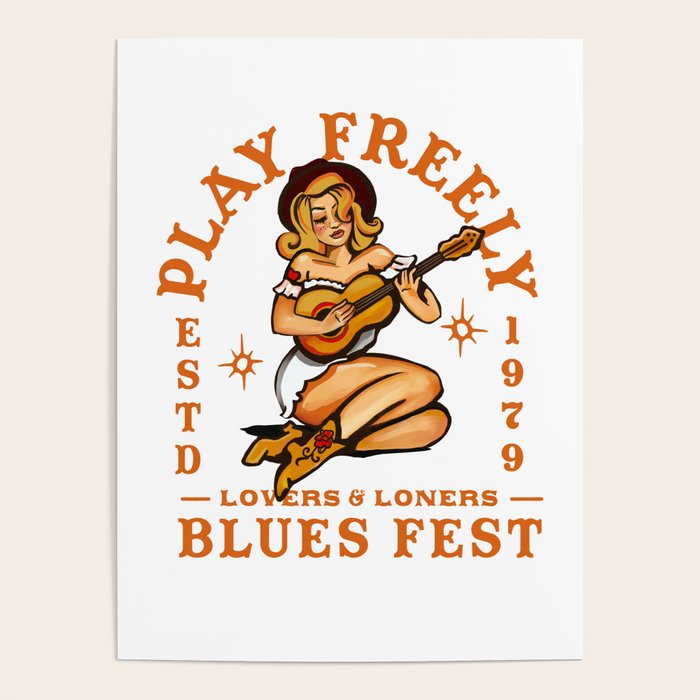 Play Freely Lovers & Loners Blues Fest Guitar Girl Poster Gallery Image 1