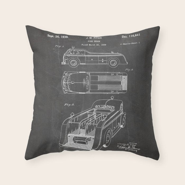 Fire Truck Patent - Fireman Art - Black Chalkboard Throw Pillow Gallery Image 6