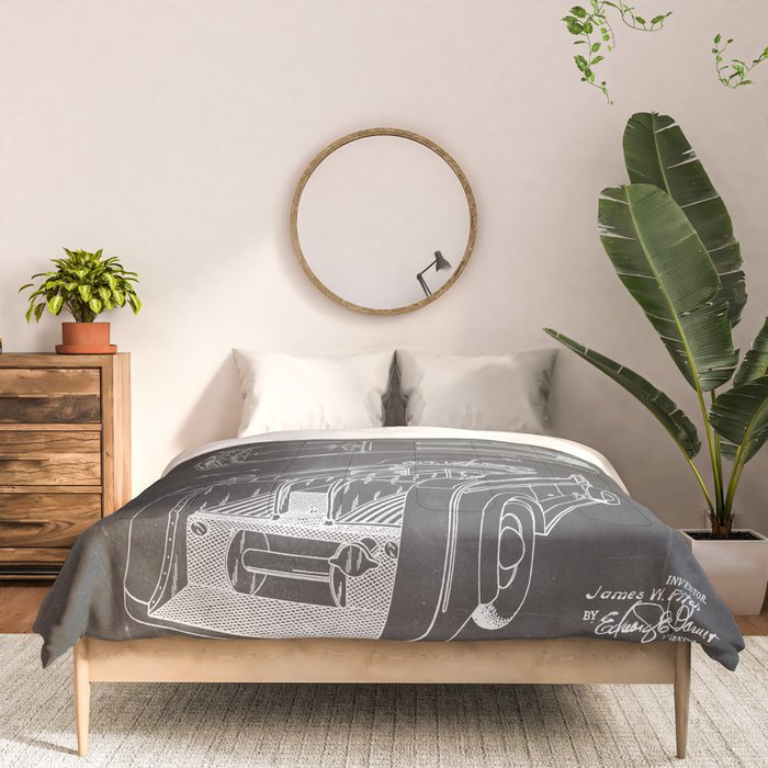 Fire Truck Patent - Fireman Art - Black Chalkboard Comforter Gallery Image 3