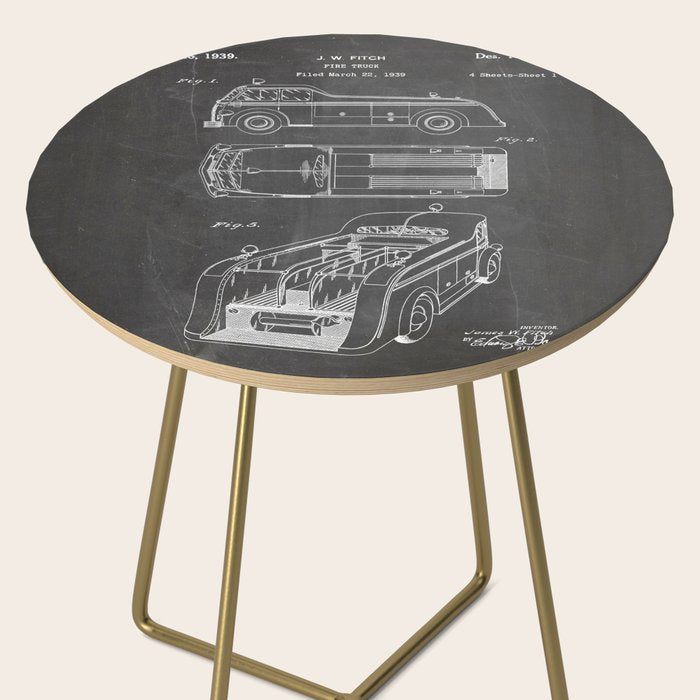 Fire Truck Patent - Fireman Art - Black Chalkboard Side Table Gallery Image 2