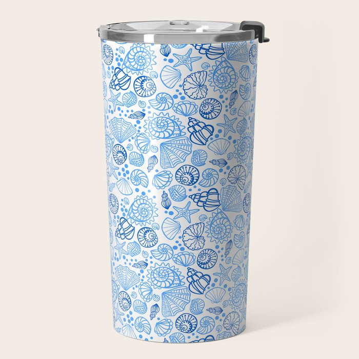 Vintage pastel Blue White Tropical Seashell Retro Boho Coastal Beach Vibe Travel Mug Gallery Image 2