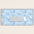 Vintage pastel Blue White Tropical Seashell Retro Boho Coastal Beach Vibe Desk Mat Gallery Image 1